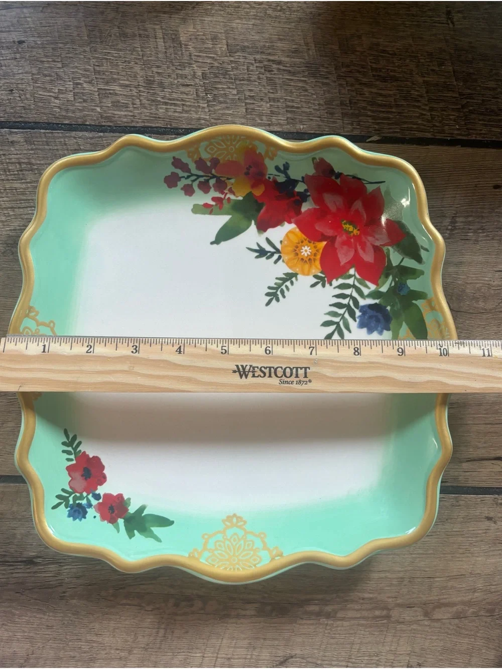 Pioneer Woman Holiday Charm 3 Pc Serving Set 2 Bowls & Platter Mint Floral Gold